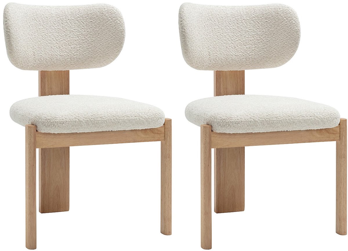 Vente-unique Set van 2 stoelen van boucléstof en rubberhout - Wit - WILANA