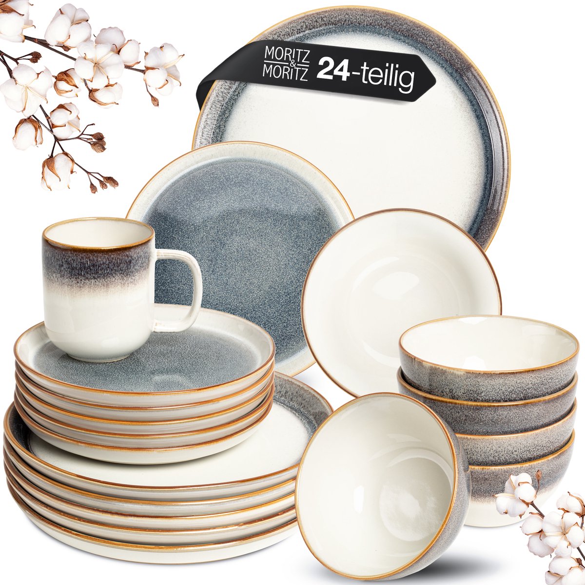 Moritz & Moritz TARENTO 24-delige Serviesset voor 6 personen - Aardewerk Servies Grijs