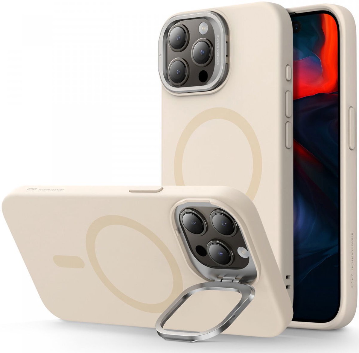 ESR Cloud Kickstand Hoesje MagSafe Beige Geschikt voor Apple iPhone 15 Pro Max