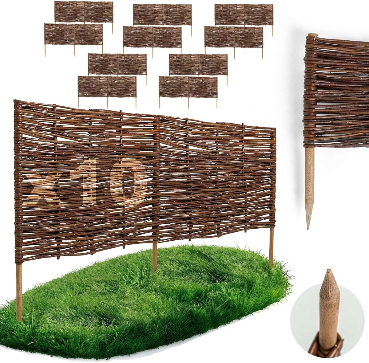 BOGATECO Wilgen Beeteinfassung - Set van 10 Stuks - Diverse Maten - Flexibele Rasenkant & Steckzaun - Handgevlochten Tuinafscheiding | 120 cm x 40 cm