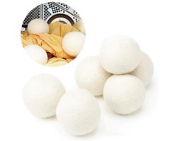 6 wollen droogballen - Droogballen - Wasbollen - Herbruikbaar - Bespaart droogtijd - 5 cm - Beige - Wol