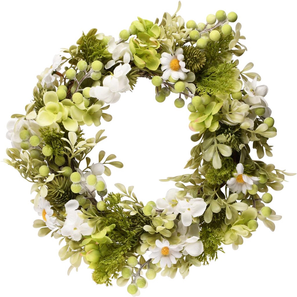 dekoratief Krans m/bloemen, wit/groen, pvc, 32x32cm | A260815