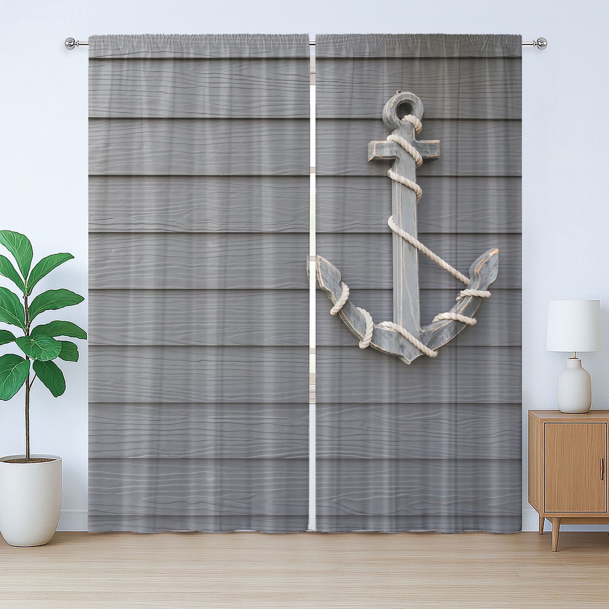 ABAKUHAUS Anker Rustiek Gordijn, Antiek Muur Marineblauw Natuurlijk, Slaapkamer Gordijn met Plooiing, Lusjes en Haken, 280 x 175 cm, Grijs