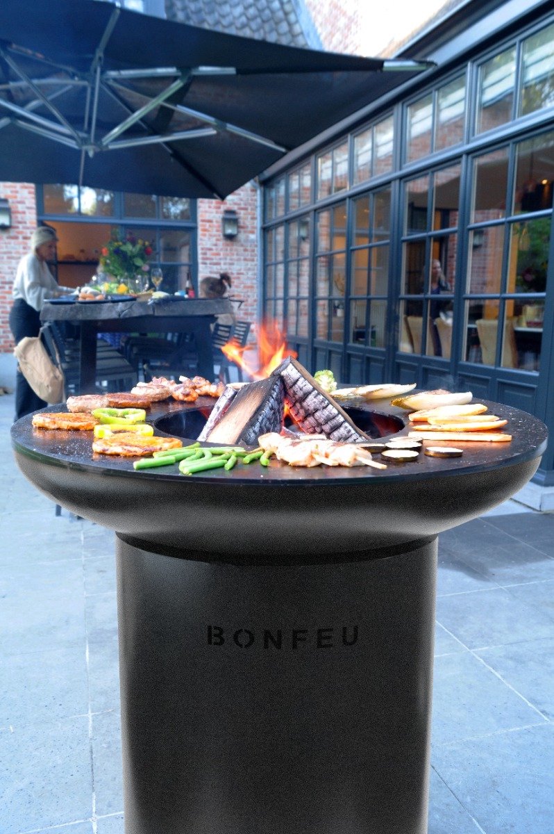 BonFeu BonBiza Vasque à feu 80 cm - Avec plancha et grille de cuisson - Noir