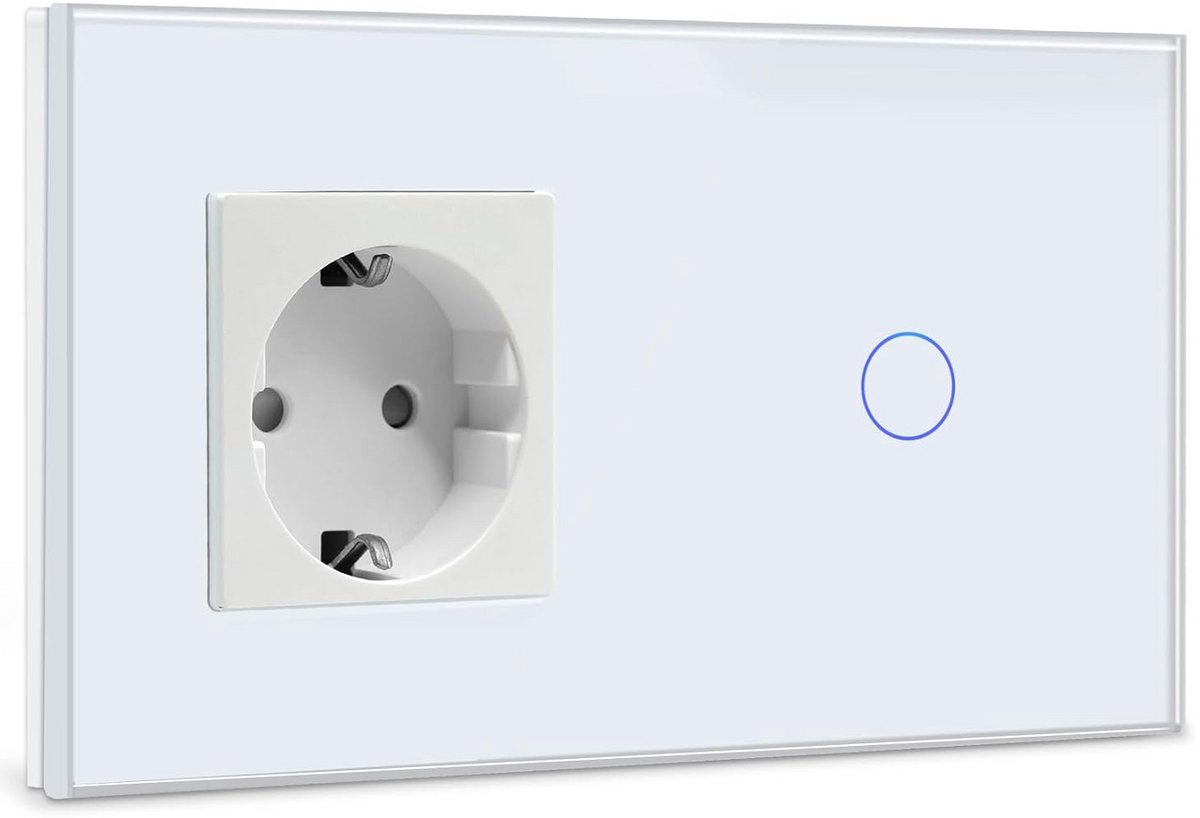 Inbouw Wandschakelaar met Stopcontact en Lichtsensor, Wit Glas