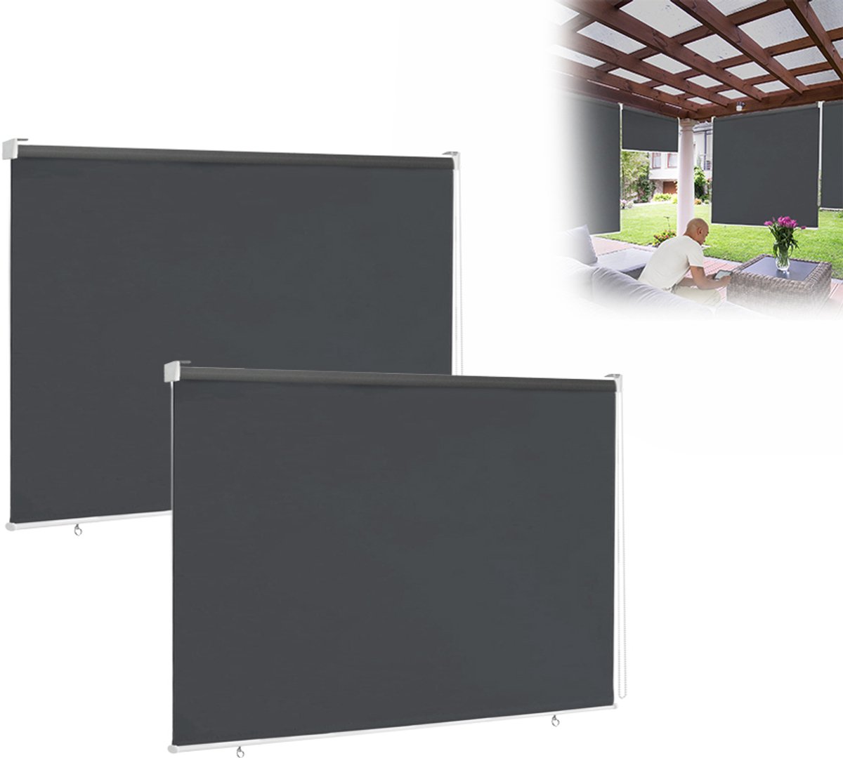 Aufun Verticale Zonwering - 2 Stuks - 180 X 140 cm - Antraciet - Inkijkbescherming - Luifel - Geschikt Voor Balkons, Terrassen En Tuinen