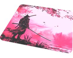 Muismat Japanse Samurai - Zwart Silhouet van Krijger onder Sakura - Sfeervolle Roze Gaming Mousepad - Aesthetic Anime & Manga Design - Mysterieus Cadeau voor Japan Fans voor Kantoor en Thuis voor hem: Man Vriend & Collega