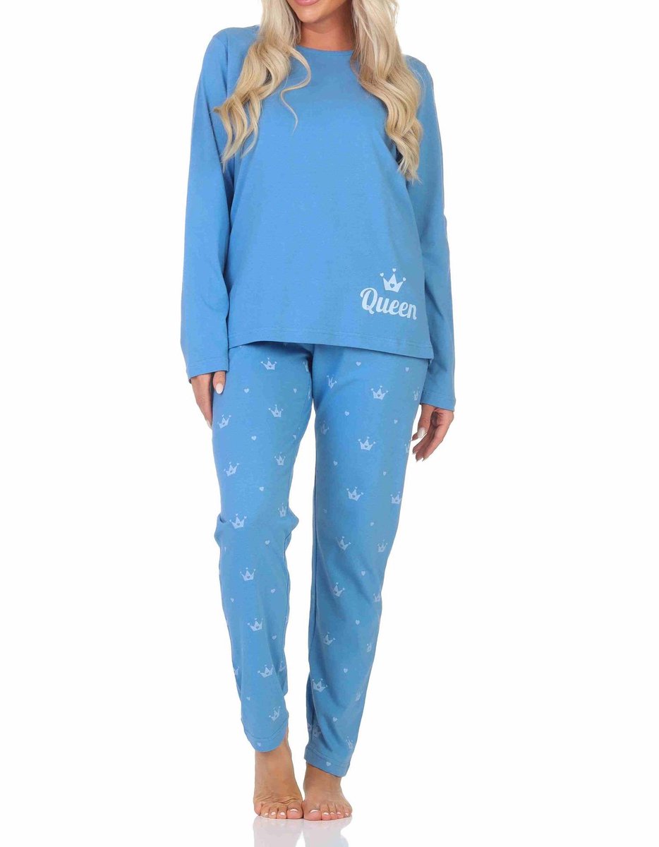 Normann Lange Normann damespyjama in prachtige kleuren en een kroonmotief blau