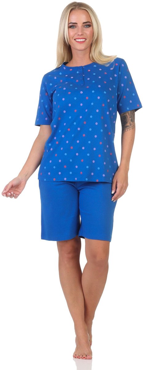 Normann dames pyjama met korte mouwen shorty in stippenlook - ook in grote maten blau