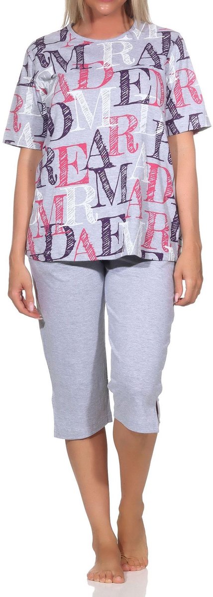 Normann dames capri pyjama met korte mouwen - ook in grote maten grau-mel.