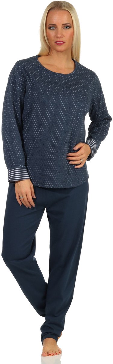 Normann dames pyjama met lange mouwen en omkeerbare pasvorm navy