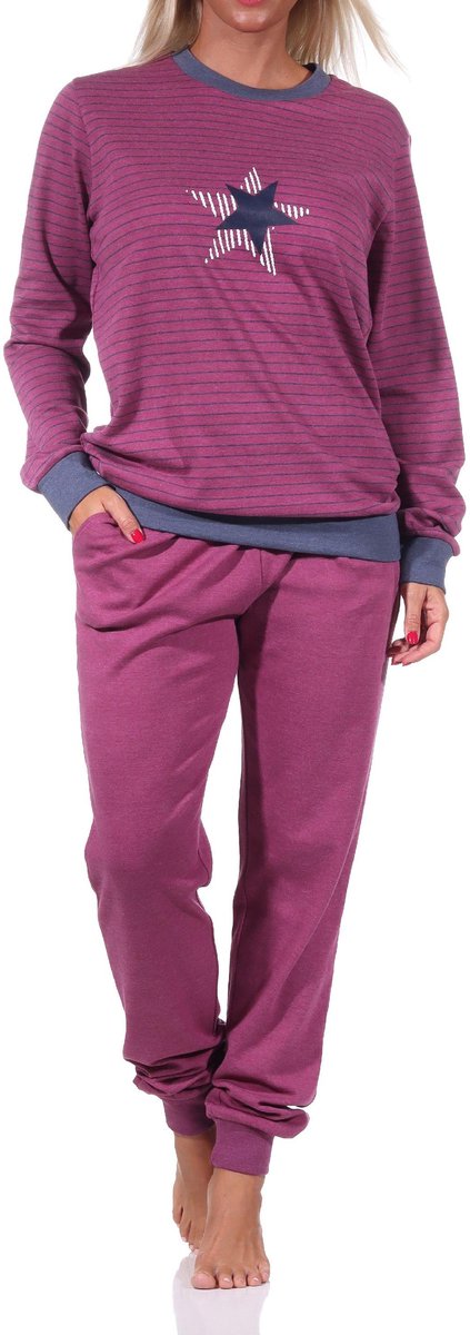 Normann Knuffel interlock damespyjama met lange mouwen, manchetten en stermotief - ook in oversize beere