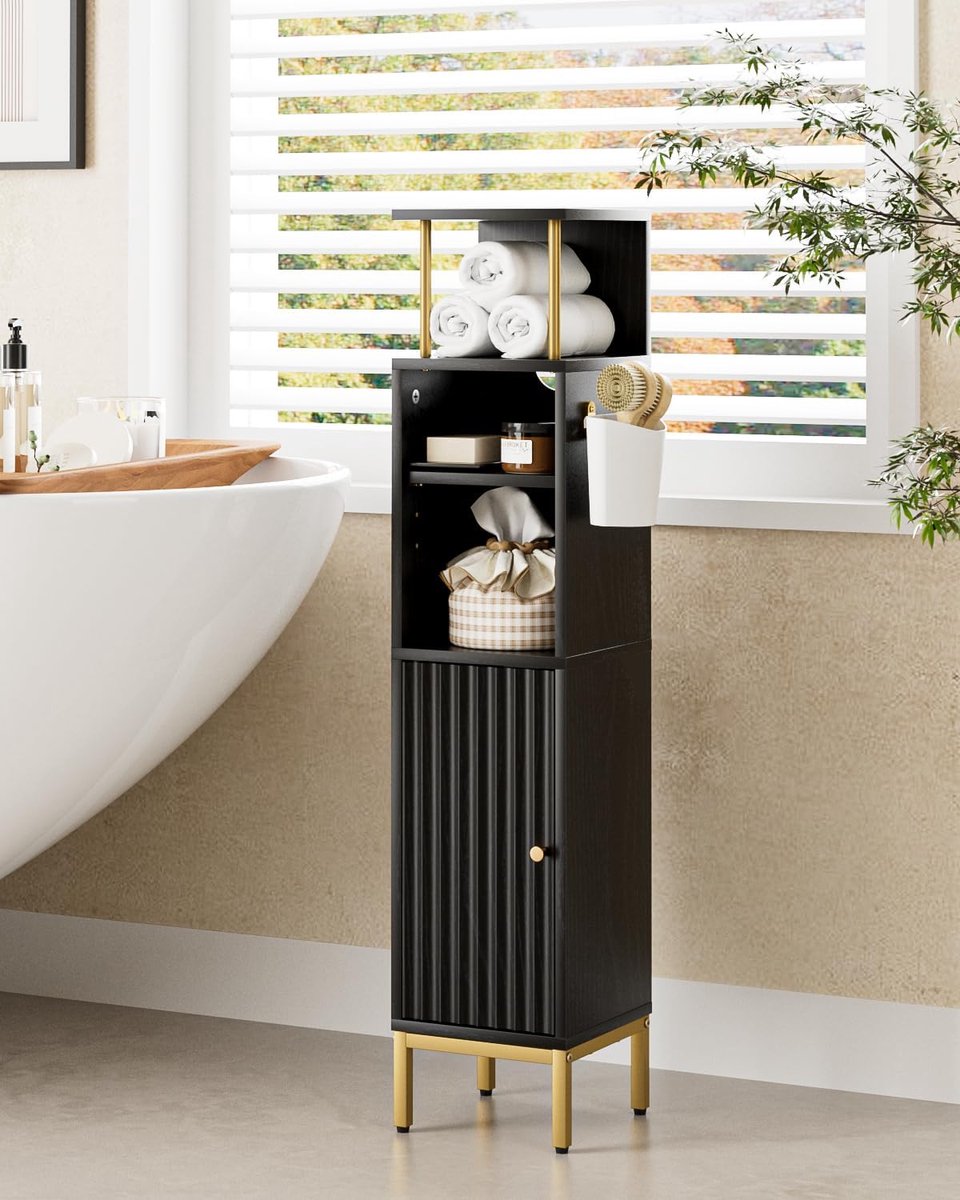 Klussen Badkamer & Sanitair Badkamermeubels Badkamerkasten Kolomkasten Badkamerkast, vrijstaande vloerkast, hoge opbergkast met deur, voor badkamer, keuken, zwart, 20,1D x 20,1B x 84H cm