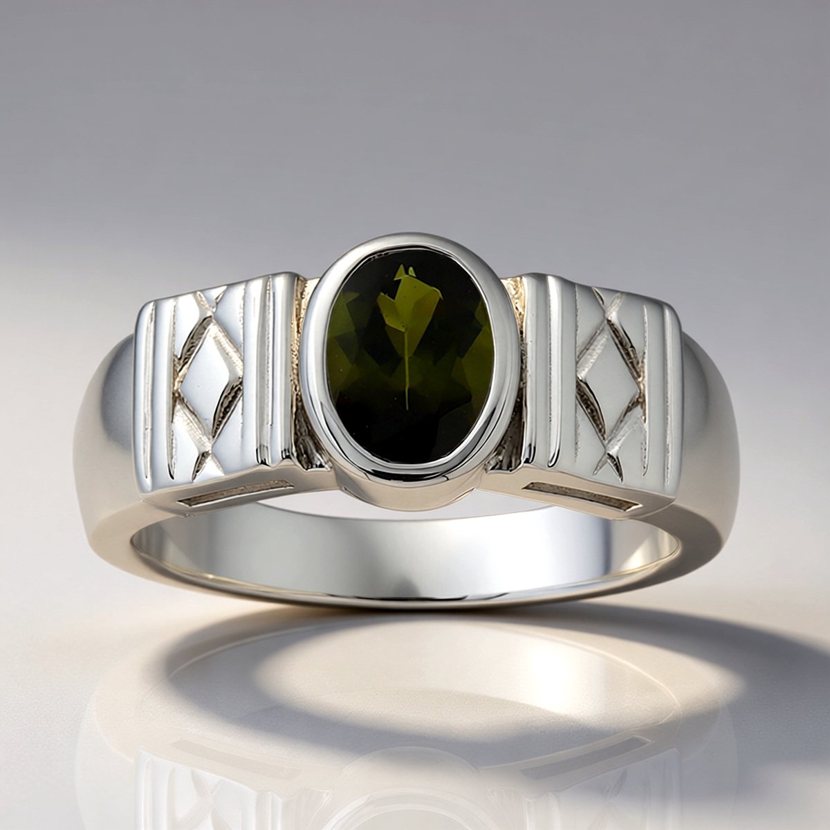 Cavill - Zilveren ring met 0,64 ct Braziliaanse groene toermalijn - 925 Sterling Zilver met Palladium - Ovaal geslepen - Elegant design