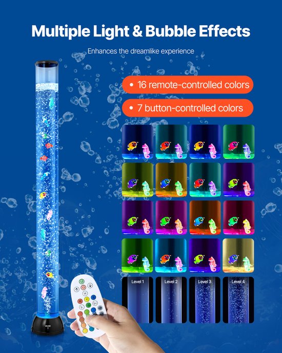 VEVOR Lava Lamp 10 Vis Bubble Light Lamp 1,2 M 16 Kleureffecten Afstandsbediening van Vevor — afbeelding 5