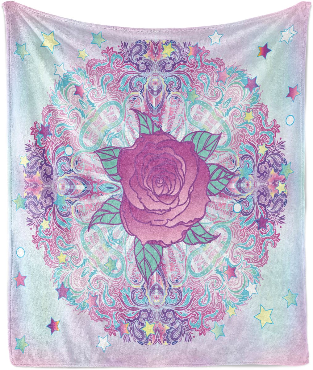 ABAKUHAUS Indie Zachte Flanellen Fleece Deken, Psychedelische Rozen Mandala, Gezellige Pluche Plaid, 175 x 230 cm, Lichtblauw Lavendel