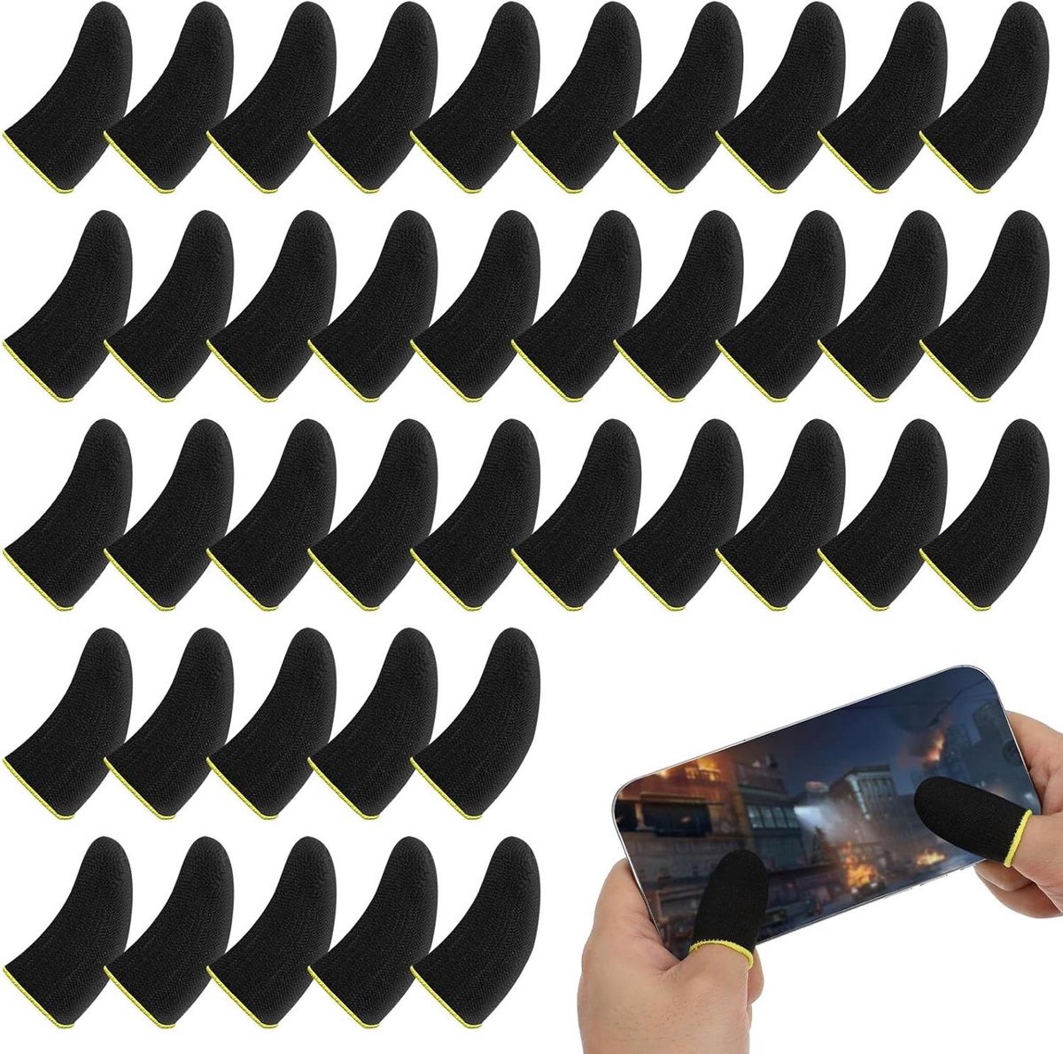 Gaming vingermouwen, 50 stuks, koolstofvezel, ademend, anti-zweet, touchscreen-games, comfortabele handschoenen.