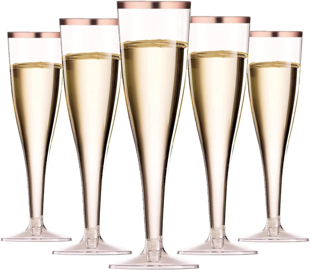 50x Luxe Kunststof Champagneglazen met Roségouden Rand - 150 ml Herbruikbaar