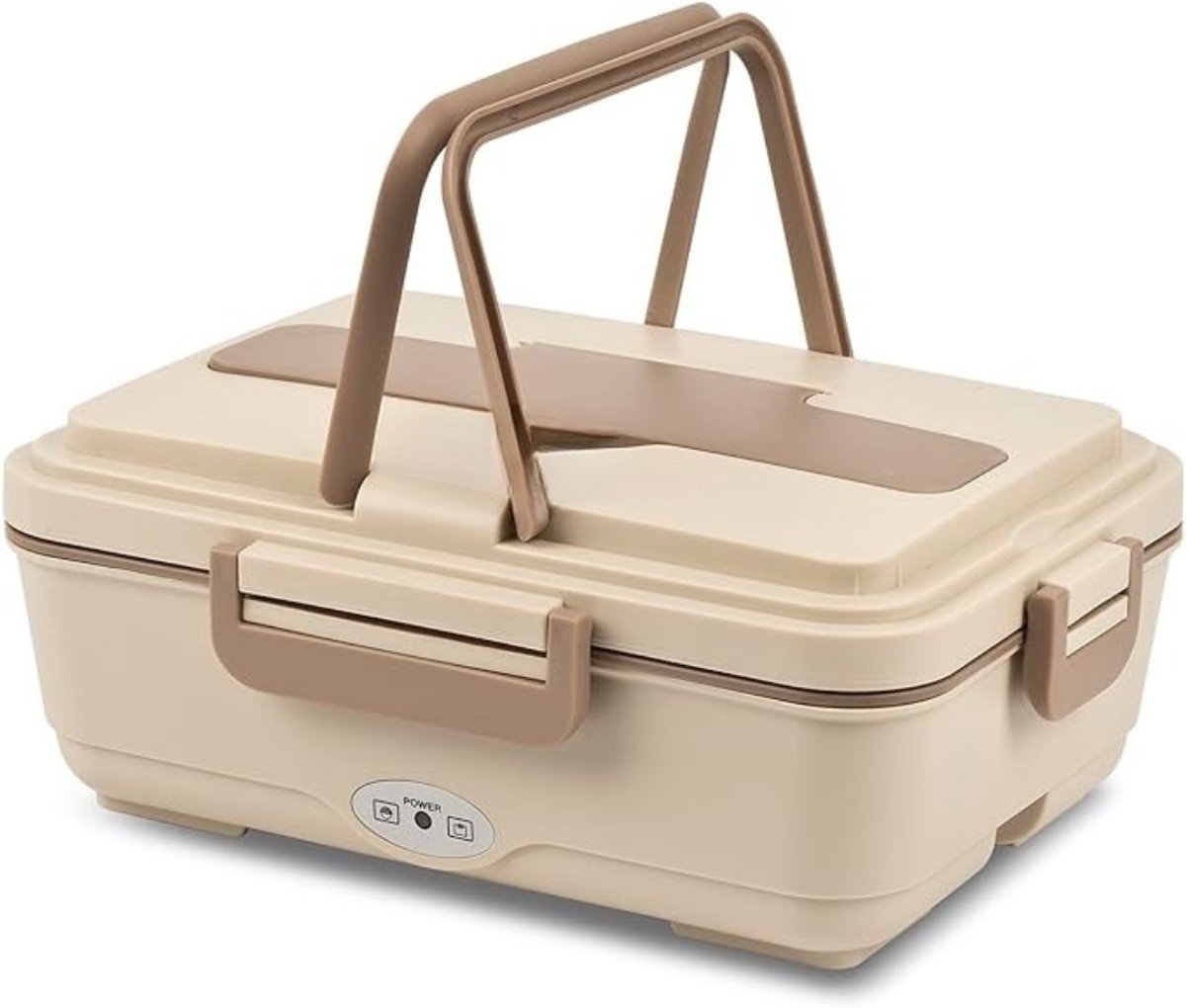 Quvo® Elektrische Lunchbox - Lunchbox Elektrisch - Broodtrommel Elektrisch - 3 in 1 - 1.8L- Beige / Bruin- 26cm x 19cm x 10cm