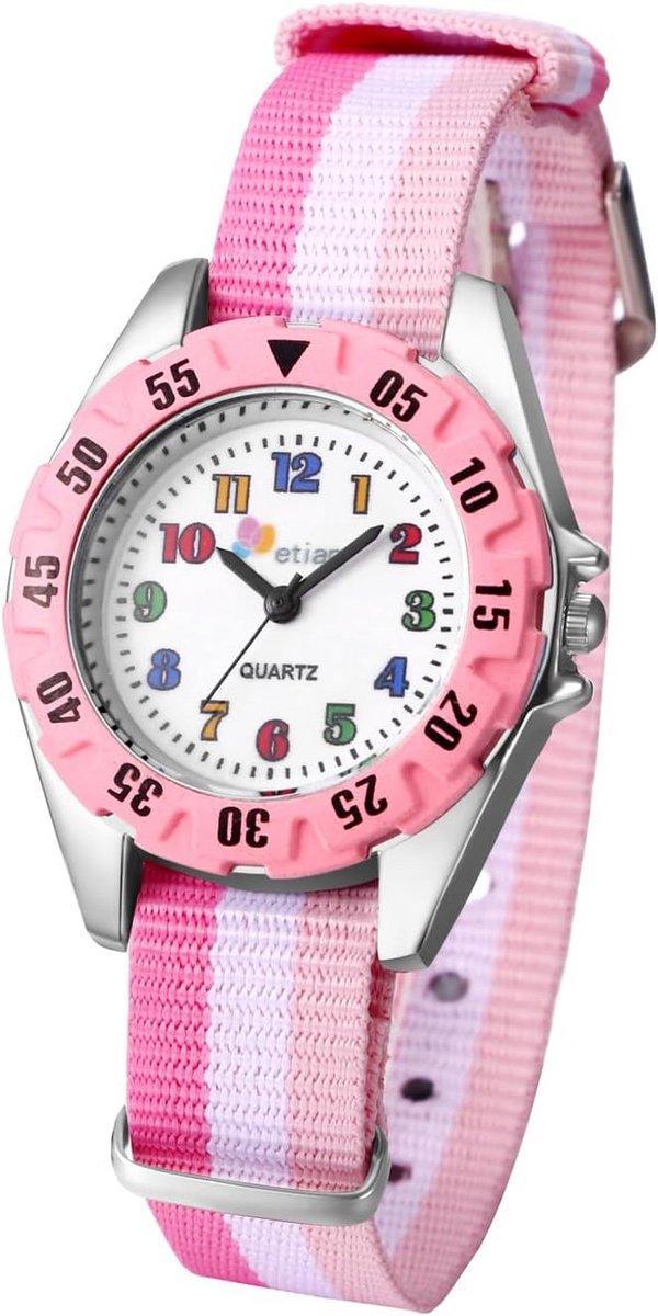 Kinderhorloges Jongens Meisjes Analoog Regenboog Kleurenmeting Tijdleren Siliconen Band