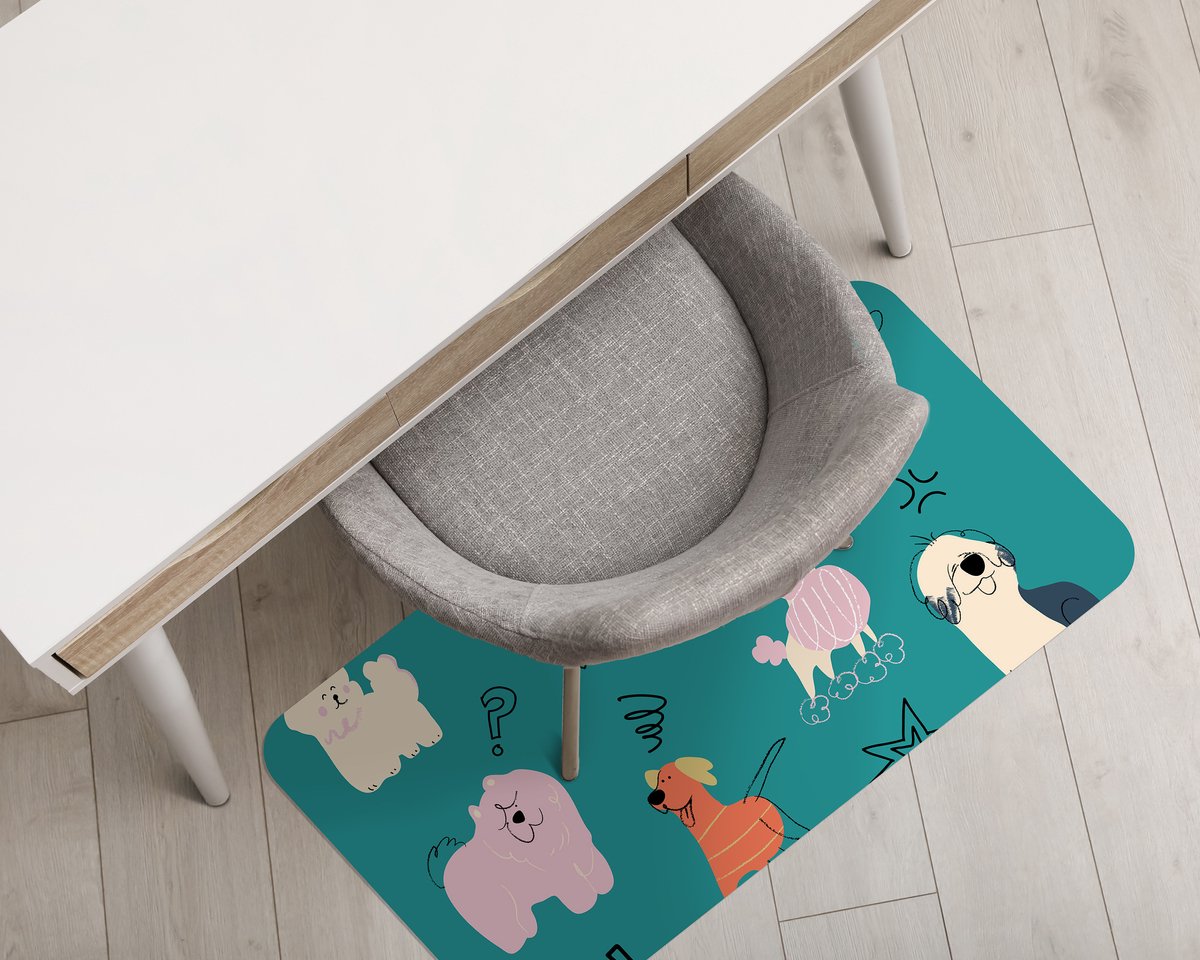 Coloray Vloerbeschermer - Honden en puppy's Vloerbeschermer Tapijt - 140x100 cm - Veelkleurig Bureau Stoel Mat - Vloerbeschermer PVC - Mótif Bureaustoelmat - Rechthoekige Mat - Dieren Thema Veelkleurig - Honden en puppy's