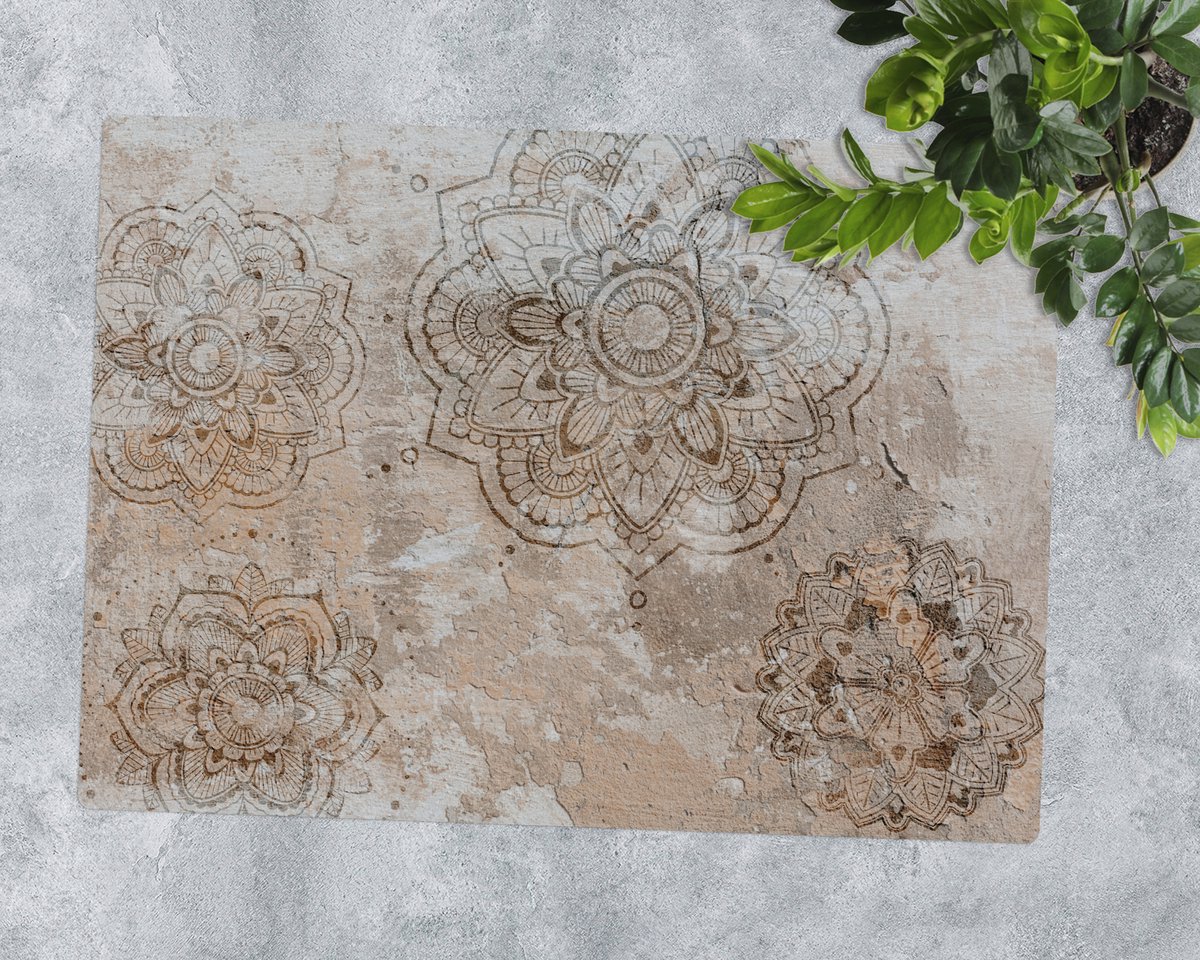 Coloray Vloerbeschermer - Mandala op steen Bureaustoel Vloerbeschermer - 120x90 cm - Bruin Vloerbeschermer Groot - Vloerbeschermer Bureaustoel Tapijt - Mótif Bureaustoelmat - Rechthoekige Mat - Vintage Thema