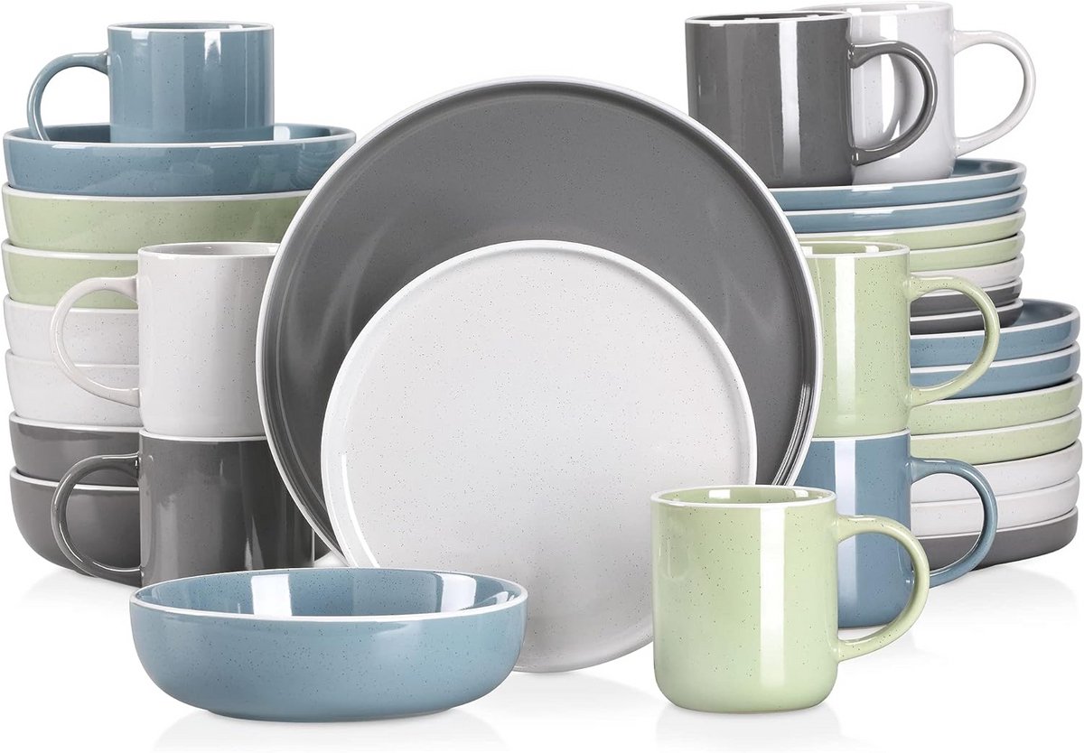 32-delig Aardewerk Servies Set met Kopjes, Borden en Schalen - Scandinavisch Design