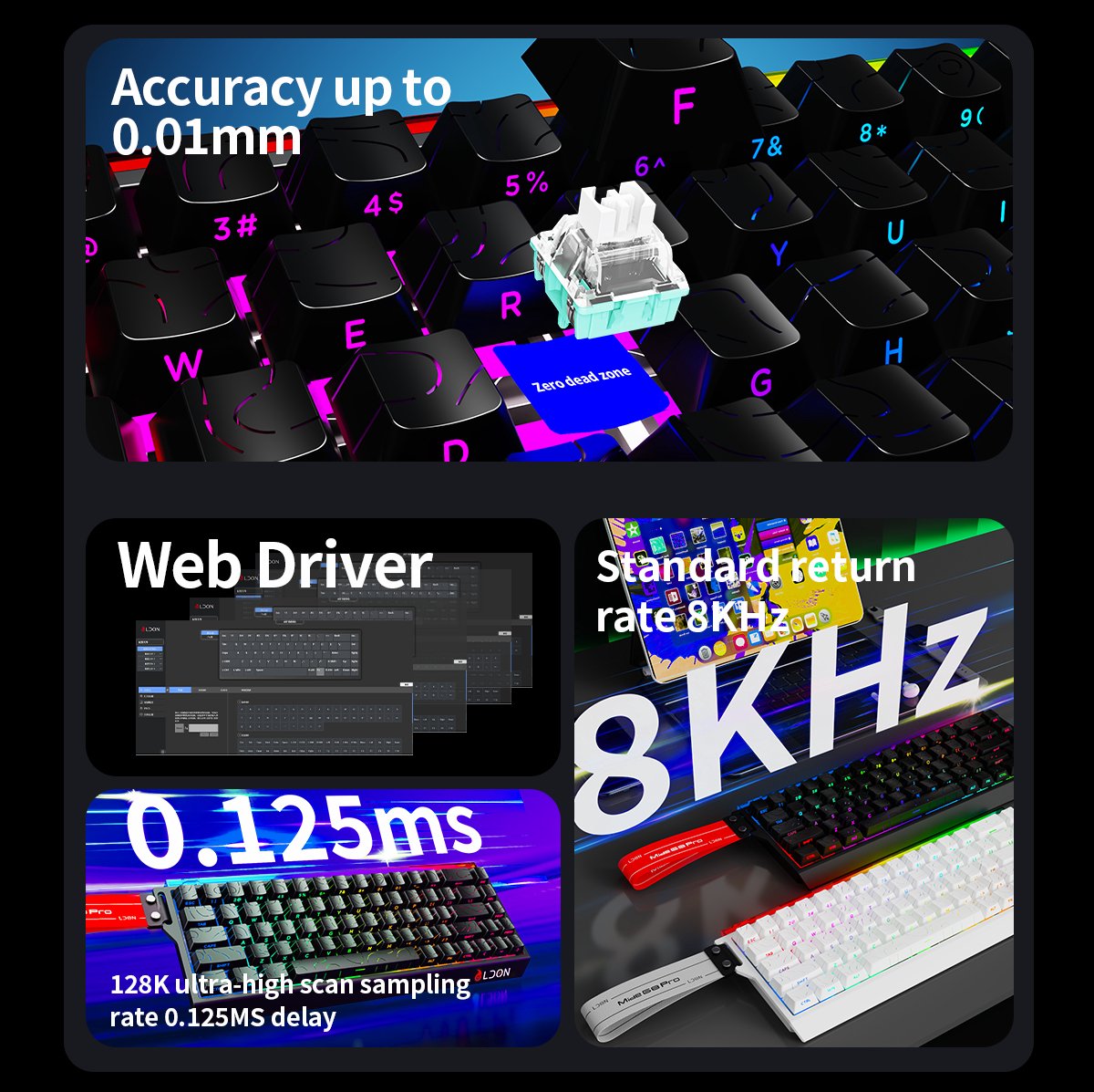 Mide68 - 65% Bedraad Gaming Toetsenbord - RGB Verlicht toetsenbord - Hall Effect Rapid Trigger Mechanisch Toetsenborden - Hot Swap - 8K Hz - 0.01mmRT - 0.125ms - Zij Bedrukte toetsen - 68 Keys -Beste prijs-kwaliteitverhouding - Edele zwarte thumbnail 3