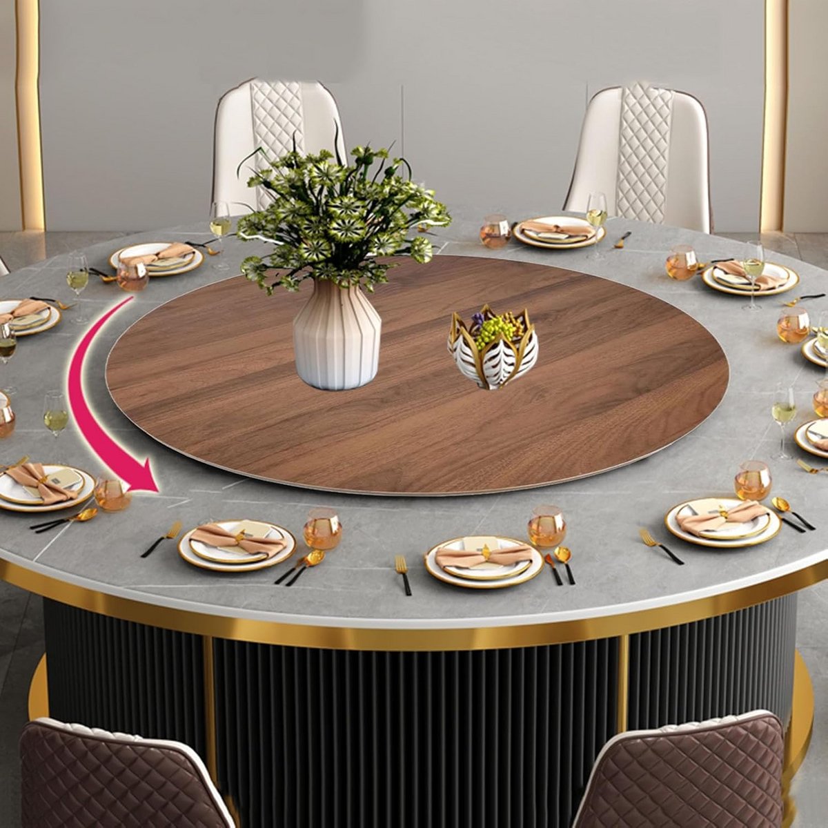 Grote Houten Lazy Susan voor Eettafel - 360° Draaiplateau Serveerschaal