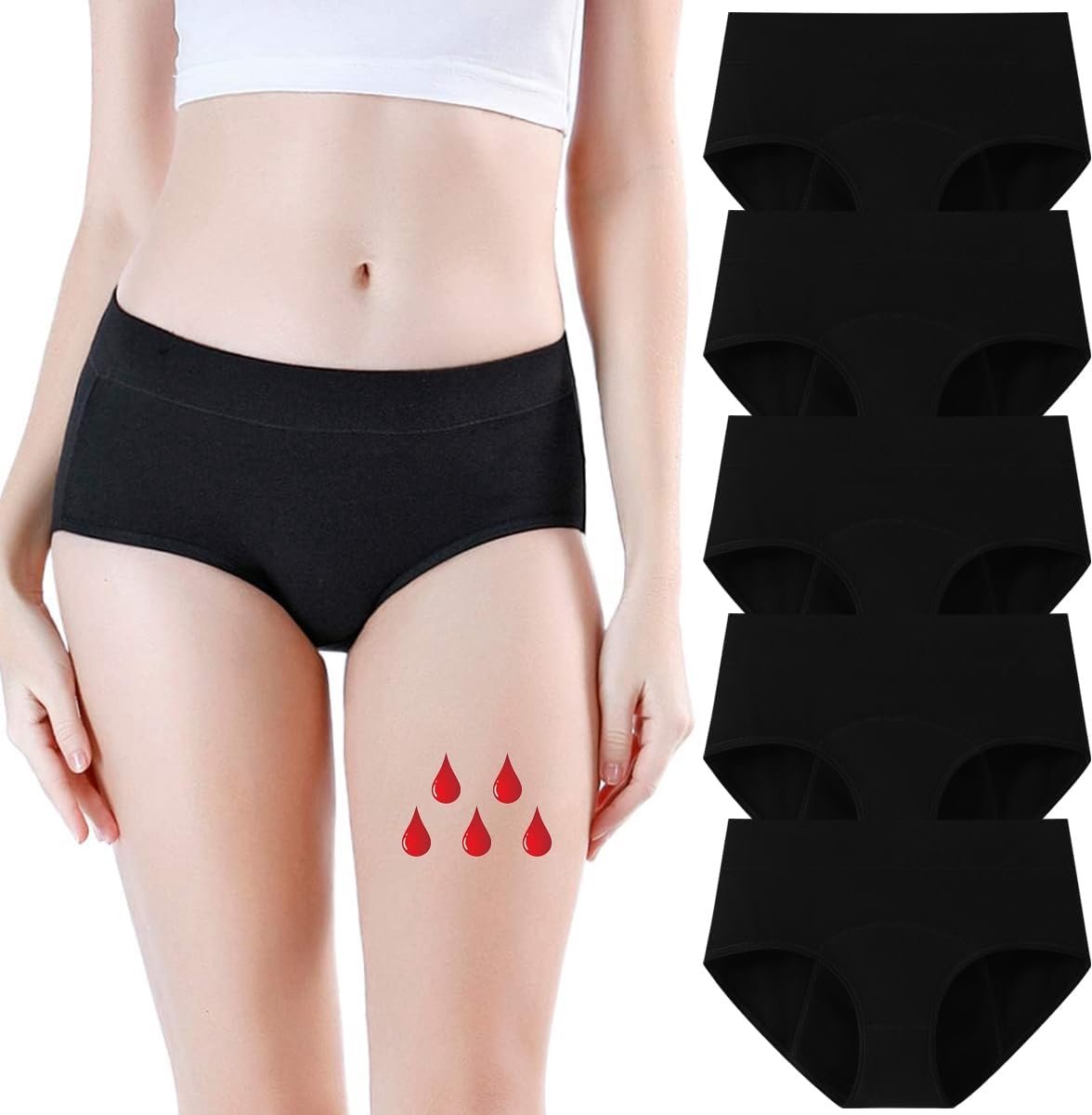 Lekvrij menstruatieondergoed dames 5-pack katoenen slips voor zware flow