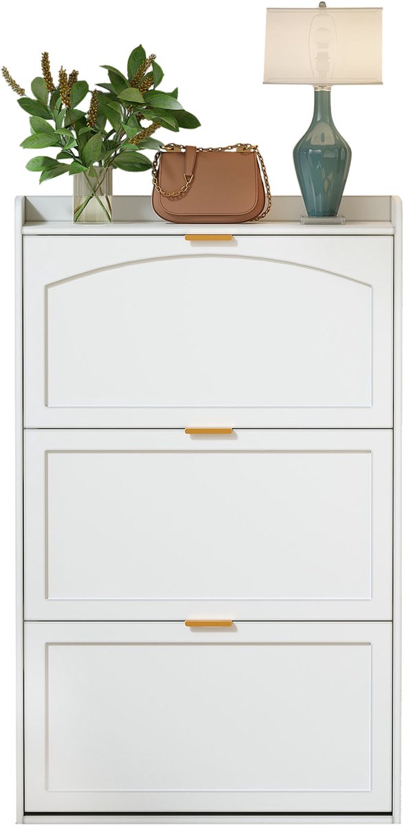 Smalle Schoenenkast / Schoenenopberger 118 cm - Met 3 Opklapbare Deuren - Smal Ontwerp 23 cm - Ideaal voor Kleine Ruimtes