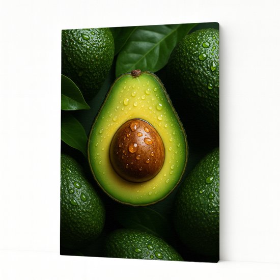 Avocado met pit - Wandkunst - Kunstwerk - Canvas schilderij - 60x90 cm