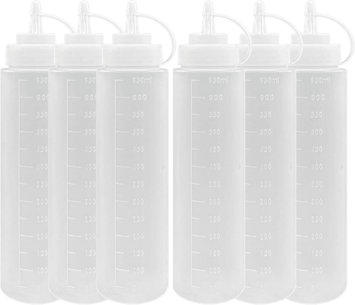 Set van 6 knijpflessen 650 ml voor sauzen en toppings