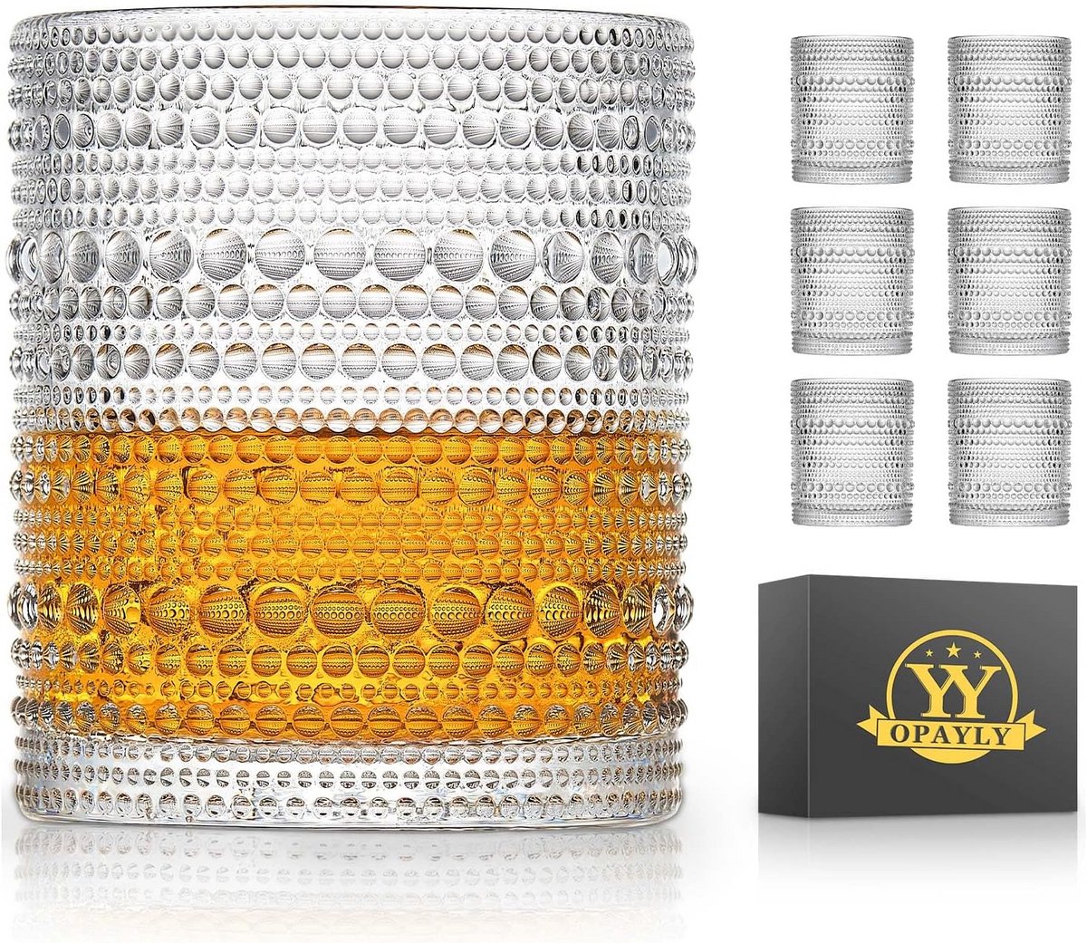 Set van 6 Vintage Hobnail Drinkglazen - Ideaal voor Whisky, Water en Cocktails