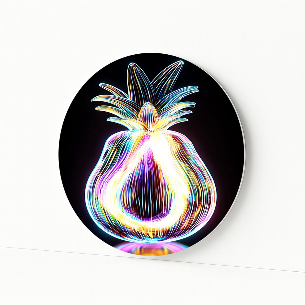 Neon ananas - Wandbord - Wandprint rond - Forex muurcirkel - 60x60 cm