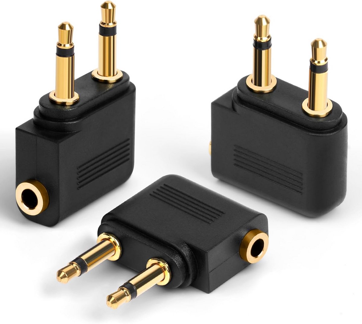 3-Pack Universele Vliegtuigkoptelefoon Adapter 3.5mm naar Dubbele Jack - Goudkleurig