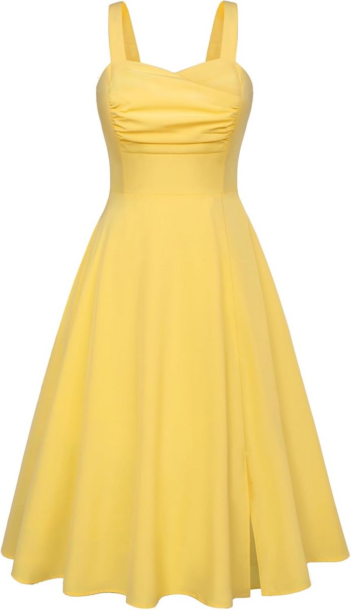 Midi-jurk voor dames jaren '50 stijl A-lijn mouwloos vintage geplooide cocktailjurk