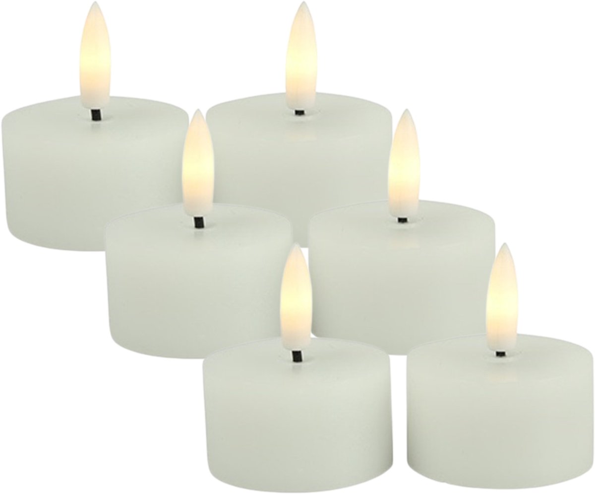 Countryfield LED theelichtjes/waxinelichtjes - 6x st - wit - D4 x H5,2 cm - met timer