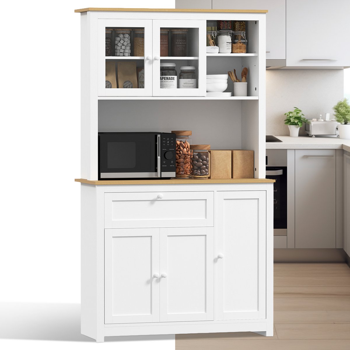 Magnetronkast - Keukenkast - Keukenrek Staand - Ovenkast - Rek - 100L x 40B x 180H cm - Organizers - Dubbele Draagplank - Aanrecht Organiser
