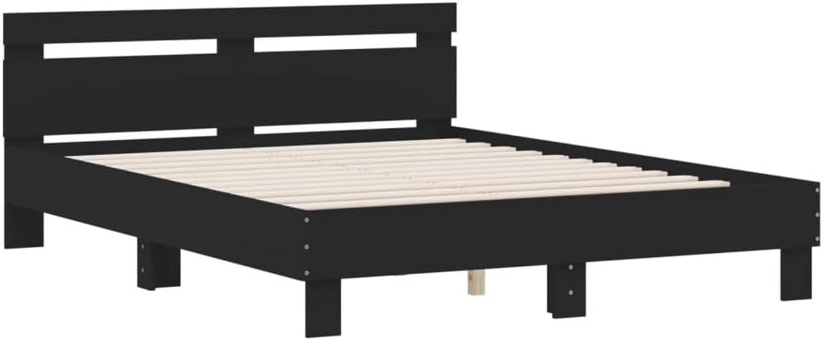 Inklapbaar Tweepersoons Bedframe met Hoofdbord 140x200 cm - Zwart Houten Slaapkamer Meubel