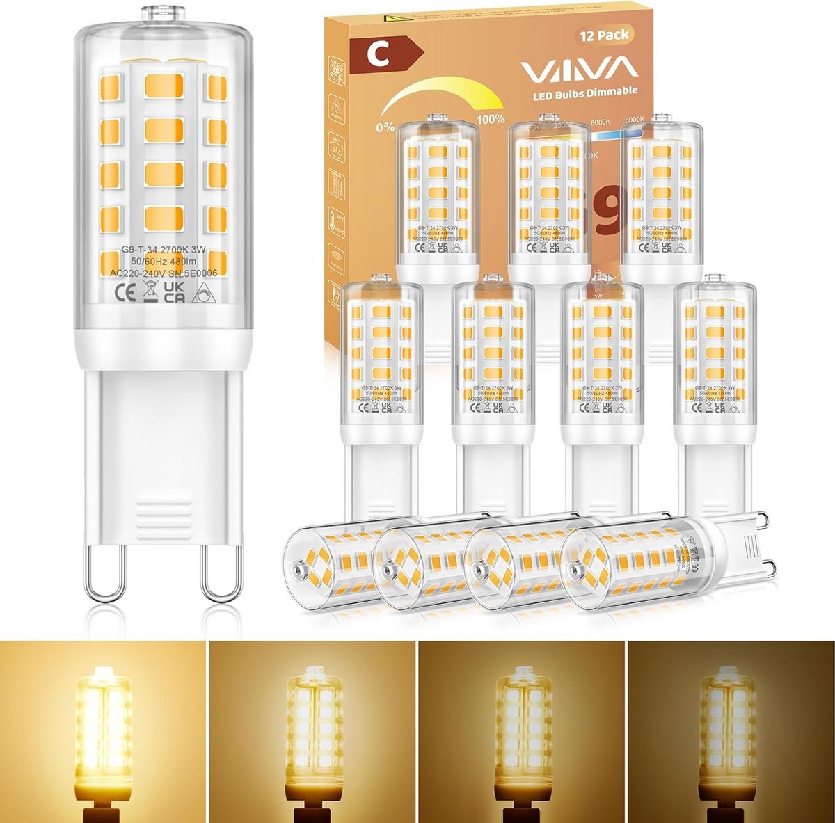G9 LED Lampen Dimbaar Warm Wit 12 Stuks Vervanging Halogeen 45W