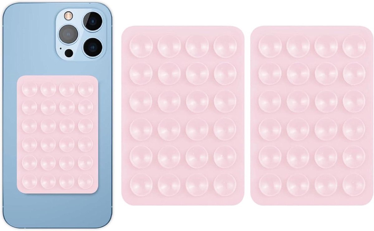 Autohouder voor mobiele telefoon - Set van 2 - Siliconen - Sterke zuignap - Roze kleur
