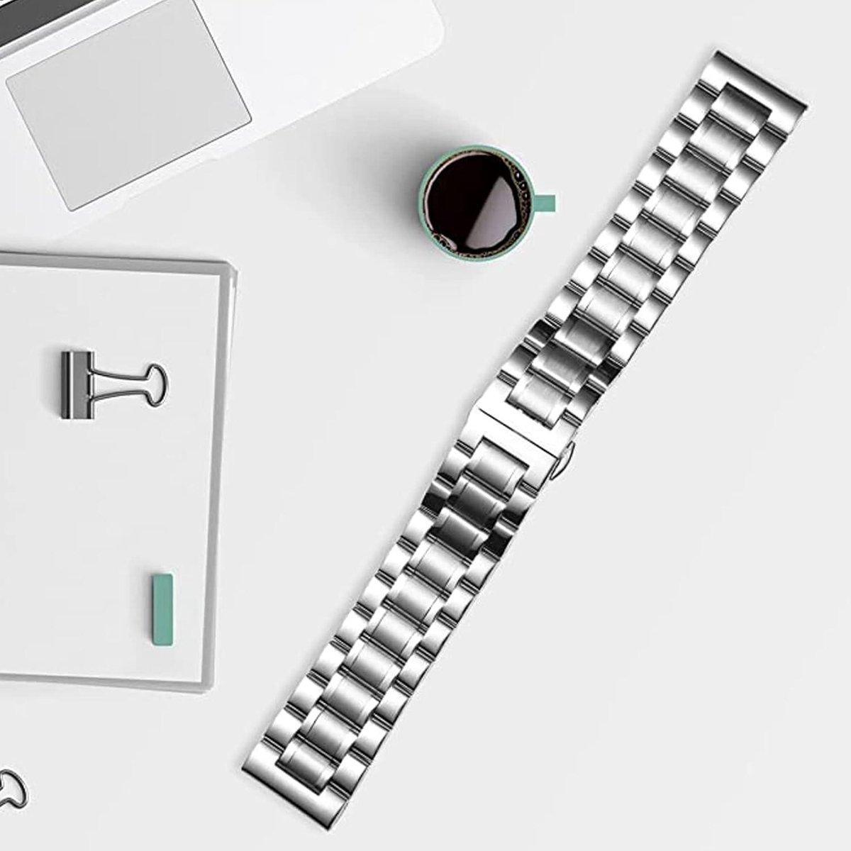 Verstelbare Roestvrijstalen Horlogeband in Zilver, Opvouwbare Snelsluiting, Vervanging voor 12-22mm Horloge, Unisex - 16mm Breedte