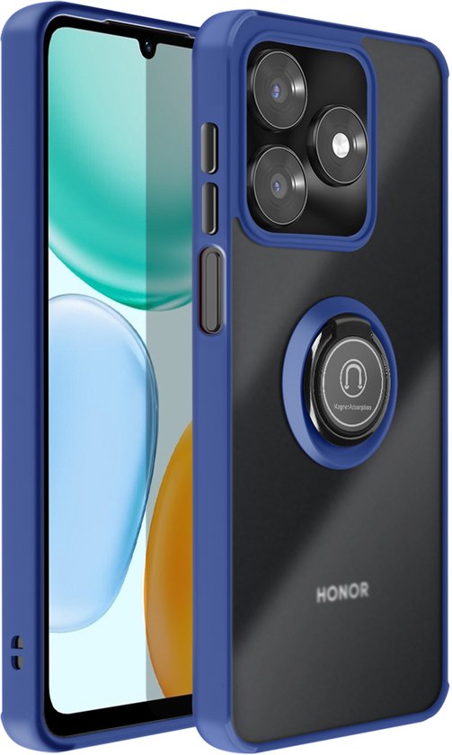 Avizar Hoesje Geschikt voor Honor X5c Plus 4G met Roterende Magnetische Ring en Matte Afwerking, Blauw