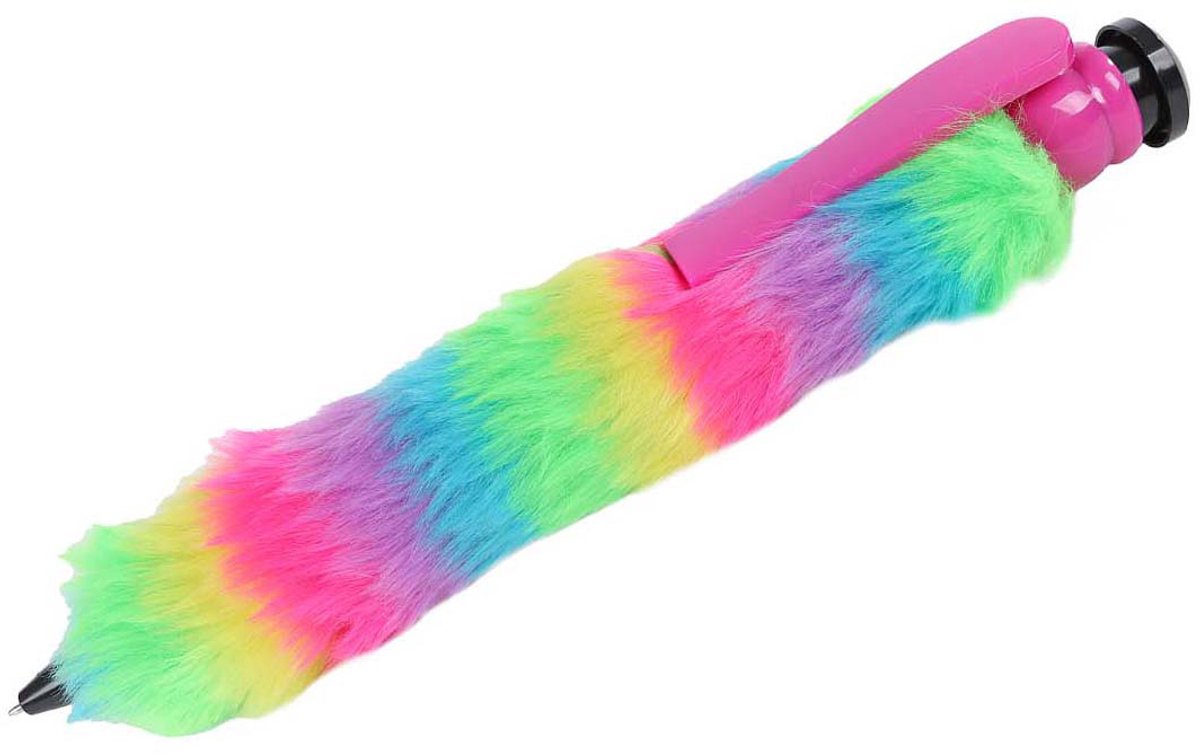 Glamour Fluffy Jumbo Regenboog Pen - 28cm