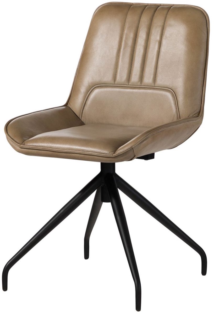 MASSIVMOEBEL24 .DE gestoffeerde stoel beige echt leer gemonteerd IRON LABEL #610