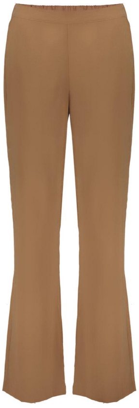 Bruine pantalon met elastische tailleband en wijd uitlopende pijpen.