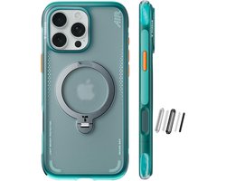 TORRAS Hoesje Geschikt voor Apple iPhone 16 Pro Max - Ostand Q3 Air Spin - Compatibel met MagSafe / Qi2 - Back Cover met Magneet - 360° Draaibare Ring Standaard - Groen
