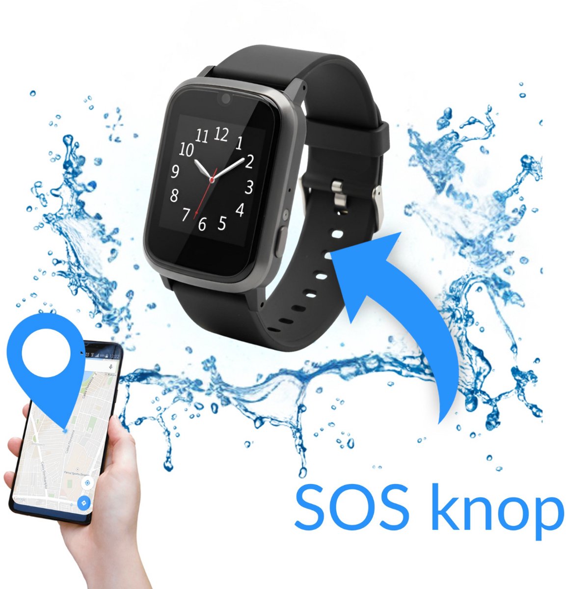 KUUS. S5 Alarmhorloge voor ouderen- SOS horloge zonder abonnement met GPS en valdetectie - Slank model voor smalle pols - Seniorenalarm