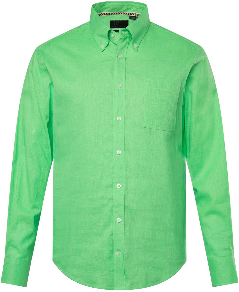 JP 1880 - Heren - Overhemd van een linnenmix lange mouwen button-down kraag - Kiwi - Maat 3XL